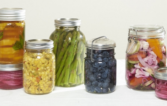 jars of canned summer vegetables